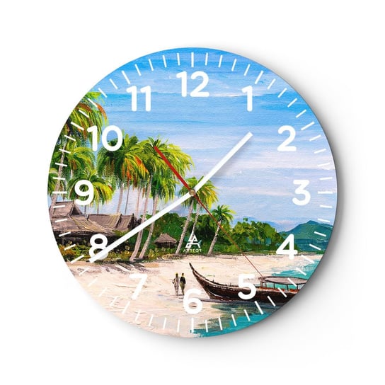 Zegar ścienny - Egzotyczny sen - 30x30cm - Plaża Egzotyka Palmy - Okrągły zegar ścienny - Nowoczeny Stylowy Zegar do salonu do kuchni - Cichy i Modny zegar ARTTOR