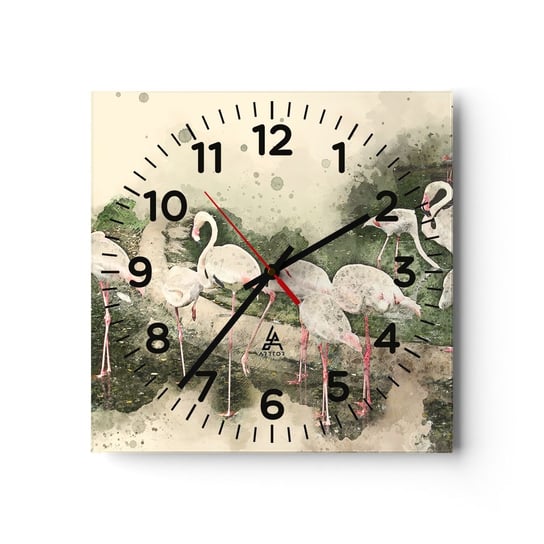Zegar ścienny - Egzotyczny sen - 40x40cm - Ptaki  Flamingi Natura - Kwadratowy zegar szklany - Nowoczeny Stylowy Zegar do salonu do kuchni - Cichy i Modny zegar ARTTOR