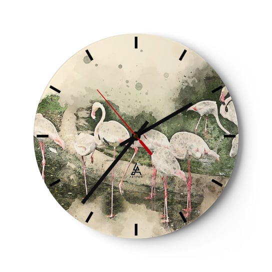 Zegar ścienny - Egzotyczny sen - 40x40cm - Ptaki  Flamingi Natura - Okrągły zegar ścienny - Nowoczeny Stylowy Zegar do salonu do kuchni - Cichy i Modny zegar ARTTOR