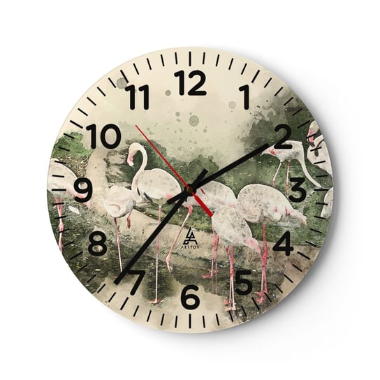 Zegar ścienny - Egzotyczny sen - 40x40cm - Ptaki  Flamingi Natura - Okrągły zegar szklany - Nowoczeny Stylowy Zegar do salonu do kuchni - Cichy i Modny zegar ARTTOR