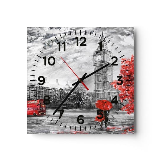 Zegar ścienny - Ekscytujący dzień - 40x40cm - Miasto Londyn Architektura - Kwadratowy zegar szklany - Nowoczeny Stylowy Zegar do salonu do kuchni - Cichy i Modny zegar ARTTOR