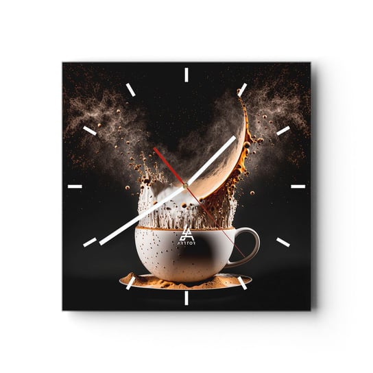 Zegar ścienny - Eksplozja smaku - 30x30cm - Kawa Mleko Filiżanka - Kwadratowy zegar na szkle - Nowoczeny Stylowy Zegar do salonu do kuchni - Cichy i Modny zegar ARTTOR
