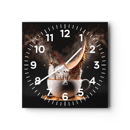 Zegar ścienny - Eksplozja smaku - 30x30cm - Kawa Mleko Filiżanka - Kwadratowy zegar ścienny - Nowoczeny Stylowy Zegar do salonu do kuchni - Cichy i Modny zegar ARTTOR