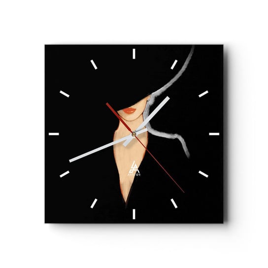 Zegar ścienny - Elegancja i styl - 30x30cm - Kobieta W Kapeluszu Moda Sztuka - Kwadratowy zegar na szkle - Nowoczeny Stylowy Zegar do salonu do kuchni - Cichy i Modny zegar ARTTOR