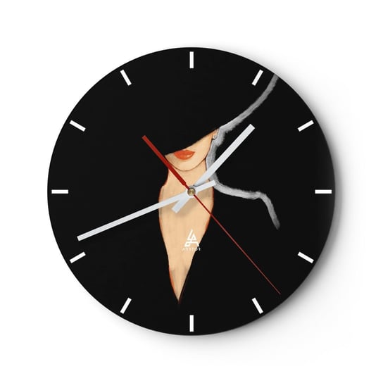 Zegar ścienny - Elegancja i styl - 30x30cm - Kobieta W Kapeluszu Moda Sztuka - Okrągły zegar na szkle - Nowoczeny Stylowy Zegar do salonu do kuchni - Cichy i Modny zegar ARTTOR