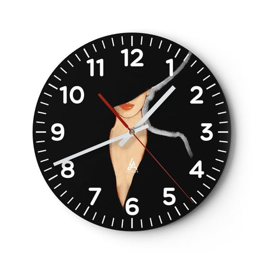 Zegar ścienny - Elegancja i styl - 40x40cm - Kobieta W Kapeluszu Moda Sztuka - Okrągły zegar szklany - Nowoczeny Stylowy Zegar do salonu do kuchni - Cichy i Modny zegar ARTTOR