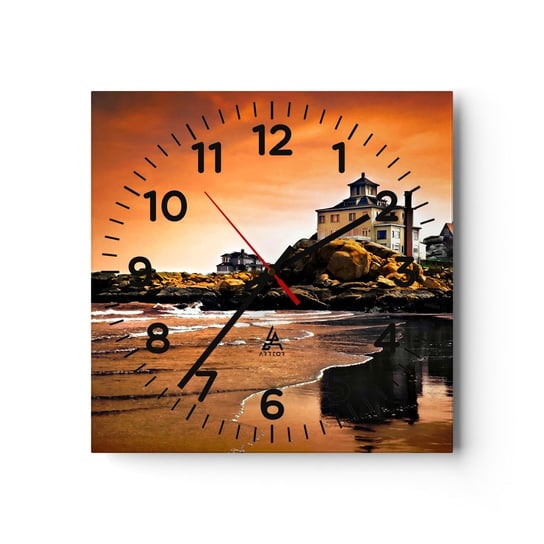 Zegar ścienny - Elegancja zachodniego wybrzeża - 30x30cm - Krajobraz Morze Klif - Kwadratowy zegar ścienny - Nowoczeny Stylowy Zegar do salonu do kuchni - Cichy i Modny zegar ARTTOR