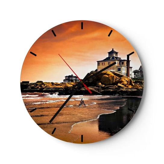 Zegar ścienny - Elegancja zachodniego wybrzeża - 30x30cm - Krajobraz Morze Klif - Okrągły zegar na szkle - Nowoczeny Stylowy Zegar do salonu do kuchni - Cichy i Modny zegar ARTTOR