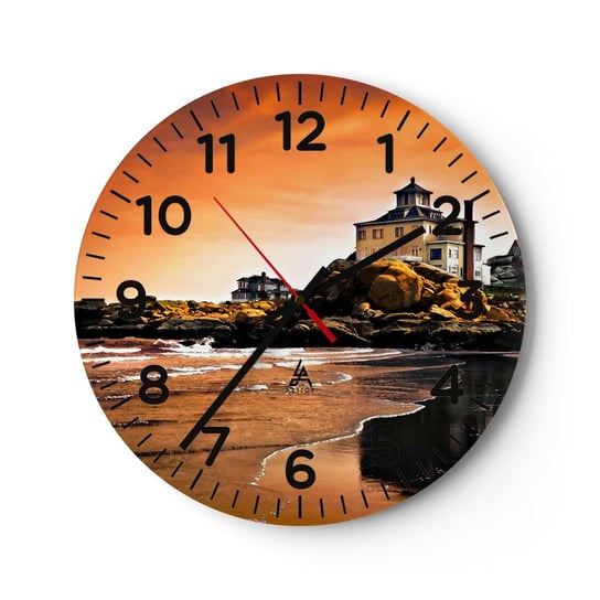 Zegar ścienny - Elegancja zachodniego wybrzeża - 40x40cm - Krajobraz Morze Klif - Okrągły zegar szklany - Nowoczeny Stylowy Zegar do salonu do kuchni - Cichy i Modny zegar ARTTOR