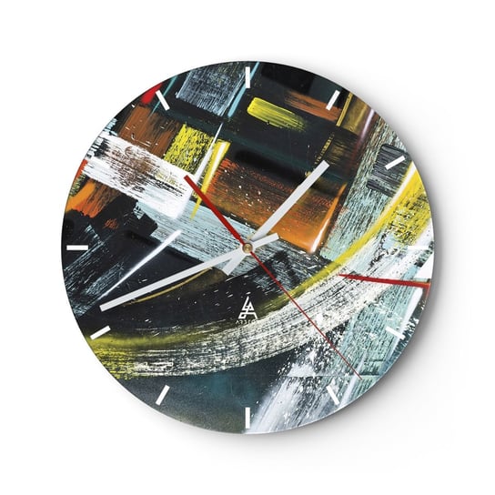 Zegar ścienny - Energia ruchu - 30x30cm - Abstrakcja Sztuka Sztuka Nowoczesna - Okrągły zegar na szkle - Nowoczeny Stylowy Zegar do salonu do kuchni - Cichy i Modny zegar ARTTOR