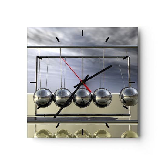 Zegar ścienny - Energia świata - 30x30cm - Wahadło Newtona Fizyka Abstrakcja - Kwadratowy zegar na szkle - Nowoczeny Stylowy Zegar do salonu do kuchni - Cichy i Modny zegar ARTTOR