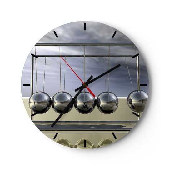Zegar ścienny - Energia świata - 30x30cm - Wahadło Newtona Fizyka Abstrakcja - Okrągły zegar na szkle - Nowoczeny Stylowy Zegar do salonu do kuchni - Cichy i Modny zegar ARTTOR
