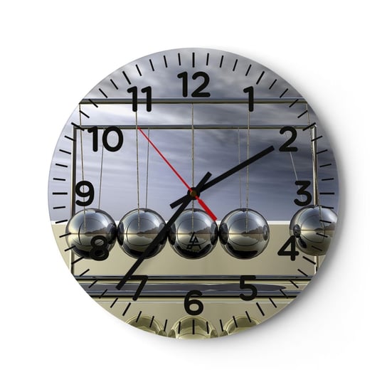 Zegar ścienny - Energia świata - 30x30cm - Wahadło Newtona Fizyka Abstrakcja - Okrągły zegar ścienny - Nowoczeny Stylowy Zegar do salonu do kuchni - Cichy i Modny zegar ARTTOR
