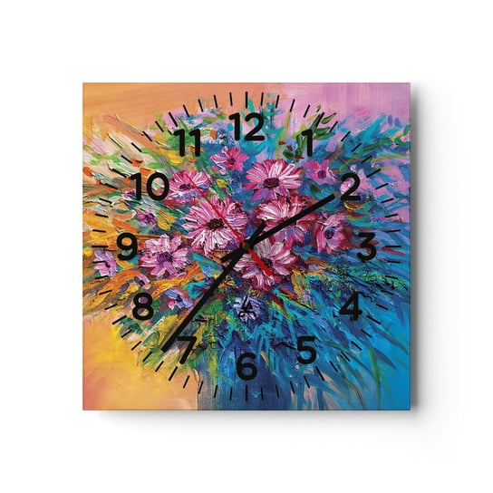 Zegar ścienny - Energia życia - 30x30cm - Kwiaty Bukiet Kwiatów Ogród - Kwadratowy zegar ścienny - Nowoczeny Stylowy Zegar do salonu do kuchni - Cichy i Modny zegar ARTTOR