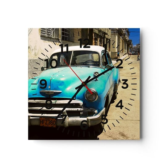 Zegar ścienny - Evviva Cuba! - 30x30cm - Motoryzacja Samochód Kuba - Kwadratowy zegar ścienny - Nowoczeny Stylowy Zegar do salonu do kuchni - Cichy i Modny zegar ARTTOR