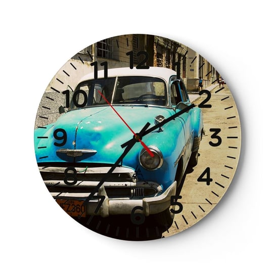 Zegar ścienny - Evviva Cuba! - 30x30cm - Motoryzacja Samochód Kuba - Okrągły zegar ścienny - Nowoczeny Stylowy Zegar do salonu do kuchni - Cichy i Modny zegar ARTTOR