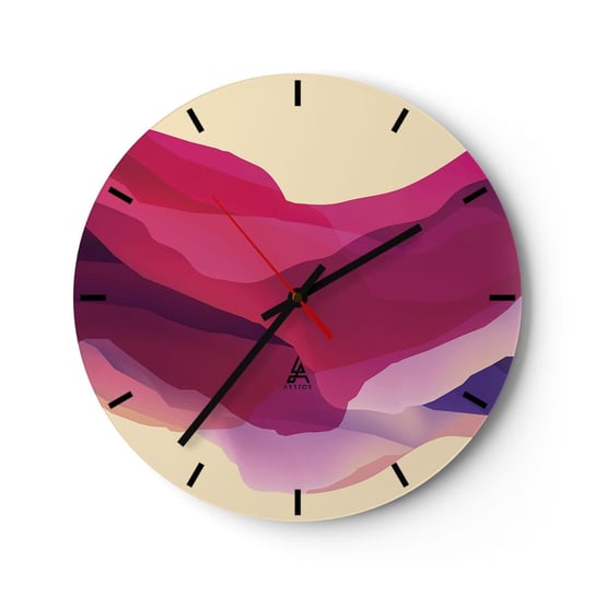 Zegar ścienny - Fale purpury - 30x30cm - Abstrakcja Sztuka Sztuka Nowoczesna - Okrągły zegar na szkle - Nowoczeny Stylowy Zegar do salonu do kuchni - Cichy i Modny zegar ARTTOR