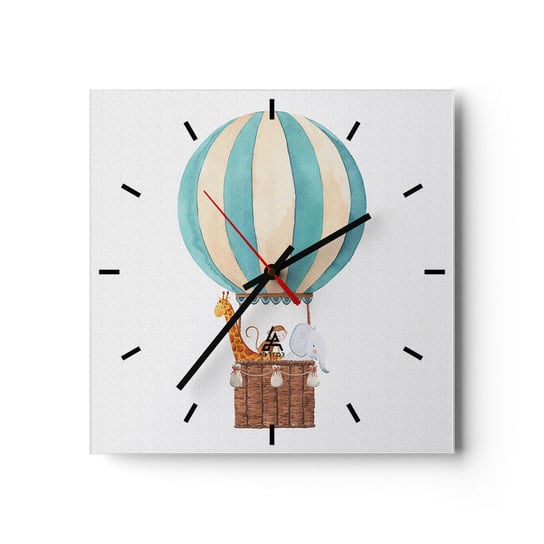 Zegar ścienny - Fantastyczna wycieczka - 30x30cm - Balon Dla Dzieci Vintage - Kwadratowy zegar na szkle - Nowoczeny Stylowy Zegar do salonu do kuchni - Cichy i Modny zegar ARTTOR