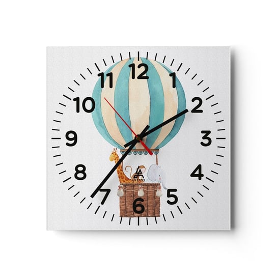 Zegar ścienny - Fantastyczna wycieczka - 30x30cm - Balon Dla Dzieci Vintage - Kwadratowy zegar ścienny - Nowoczeny Stylowy Zegar do salonu do kuchni - Cichy i Modny zegar ARTTOR