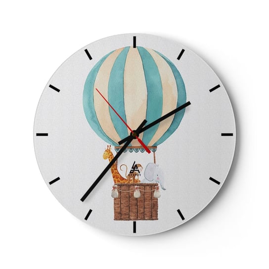 Zegar ścienny - Fantastyczna wycieczka - 30x30cm - Balon Dla Dzieci Vintage - Okrągły zegar na szkle - Nowoczeny Stylowy Zegar do salonu do kuchni - Cichy i Modny zegar ARTTOR