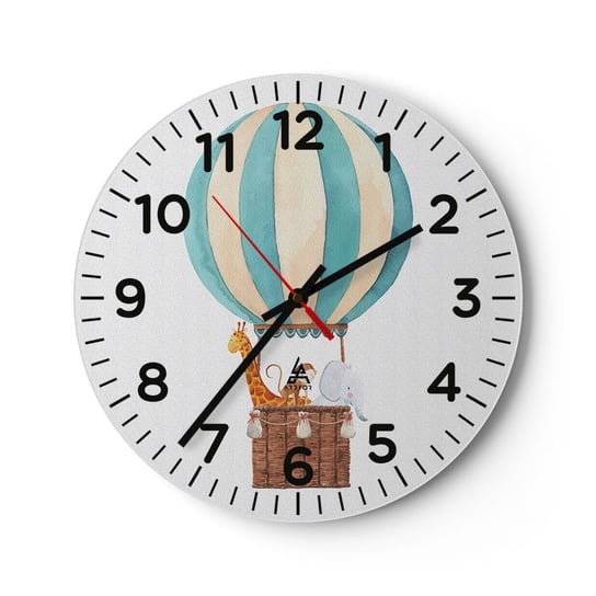 Zegar ścienny - Fantastyczna wycieczka - 40x40cm - Balon Dla Dzieci Vintage - Okrągły zegar szklany - Nowoczeny Stylowy Zegar do salonu do kuchni - Cichy i Modny zegar ARTTOR