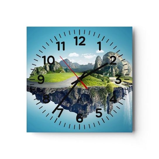 Zegar ścienny - Fantastyczna wyspa - 30x30cm - Fantasy Krajobraz Wodospad - Kwadratowy zegar ścienny - Nowoczeny Stylowy Zegar do salonu do kuchni - Cichy i Modny zegar ARTTOR