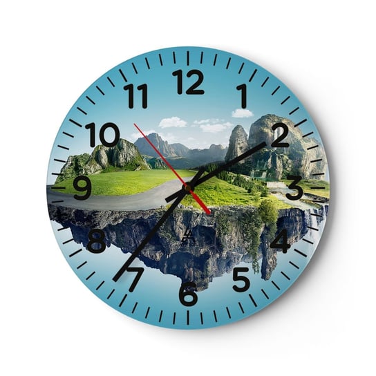 Zegar ścienny - Fantastyczna wyspa - 30x30cm - Fantasy Krajobraz Wodospad - Okrągły zegar ścienny - Nowoczeny Stylowy Zegar do salonu do kuchni - Cichy i Modny zegar ARTTOR