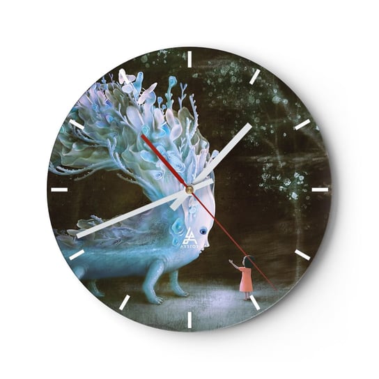 Zegar ścienny - Fantastyczne spotkanie - 30x30cm - Abstrakcja Fantasy Baśniowy Świat - Okrągły zegar na szkle - Nowoczeny Stylowy Zegar do salonu do kuchni - Cichy i Modny zegar ARTTOR