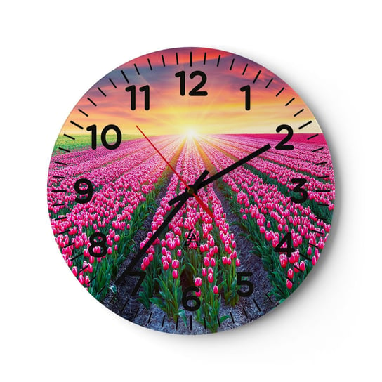 Zegar ścienny - Farma piękności - 30x30cm - Kwiaty Tulipany Zachód Słońca - Okrągły zegar ścienny - Nowoczeny Stylowy Zegar do salonu do kuchni - Cichy i Modny zegar ARTTOR