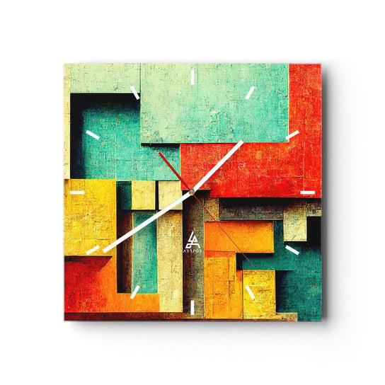 Zegar ścienny - Festiwal kątów prostych - 30x30cm - 3D Sztuka Geometryczny - Kwadratowy zegar na szkle - Nowoczeny Stylowy Zegar do salonu do kuchni - Cichy i Modny zegar ARTTOR