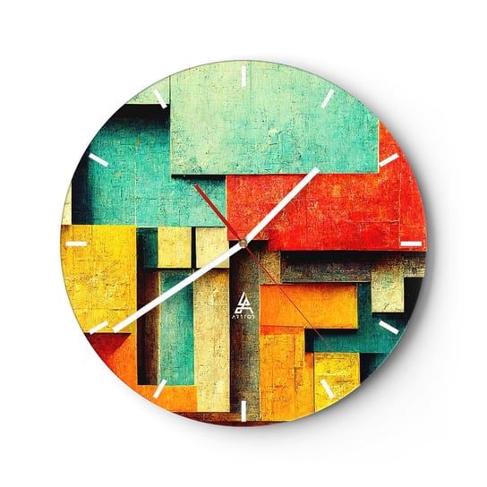 Zegar ścienny - Festiwal kątów prostych - 30x30cm - 3D Sztuka Geometryczny - Okrągły zegar na szkle - Nowoczeny Stylowy Zegar do salonu do kuchni - Cichy i Modny zegar ARTTOR