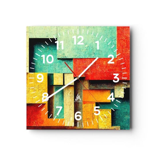 Zegar ścienny - Festiwal kątów prostych - 40x40cm - 3D Sztuka Geometryczny - Kwadratowy zegar szklany - Nowoczeny Stylowy Zegar do salonu do kuchni - Cichy i Modny zegar ARTTOR