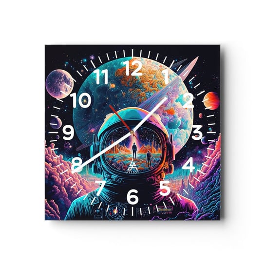 Zegar ścienny - Filozofom się nie śniło - 30x30cm - Astronauta Futurystyczny Kosmos - Kwadratowy zegar ścienny - Nowoczeny Stylowy Zegar do salonu do kuchni - Cichy i Modny zegar ARTTOR