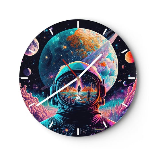 Zegar ścienny - Filozofom się nie śniło - 30x30cm - Astronauta Futurystyczny Kosmos - Okrągły zegar na szkle - Nowoczeny Stylowy Zegar do salonu do kuchni - Cichy i Modny zegar ARTTOR