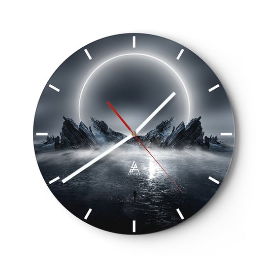 Zegar ścienny - Finał opowieści - 30x30cm - Futuryzm Sztorm Księżyc - Okrągły zegar na szkle - Nowoczeny Stylowy Zegar do salonu do kuchni - Cichy i Modny zegar ARTTOR