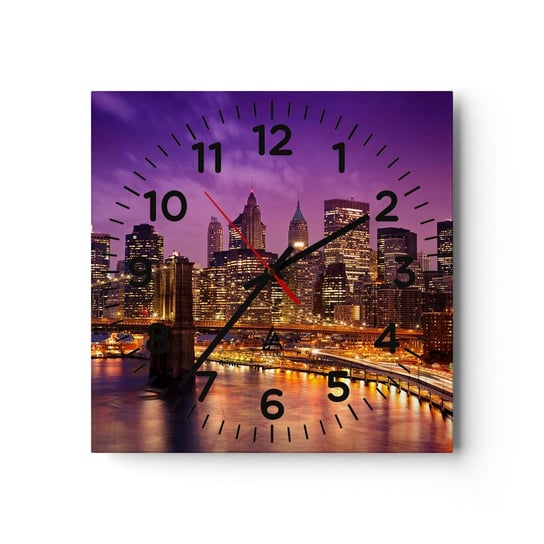 Zegar ścienny - Fioletowo-złoty Manhathann - 30x30cm - Miasto Nowy Jork Architektura - Kwadratowy zegar ścienny - Nowoczeny Stylowy Zegar do salonu do kuchni - Cichy i Modny zegar ARTTOR