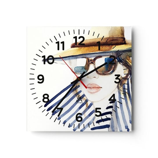 Zegar ścienny - Floryda wita! - 40x40cm - Twarz Kobiety Portret Kobiety Moda - Kwadratowy zegar szklany - Nowoczeny Stylowy Zegar do salonu do kuchni - Cichy i Modny zegar ARTTOR