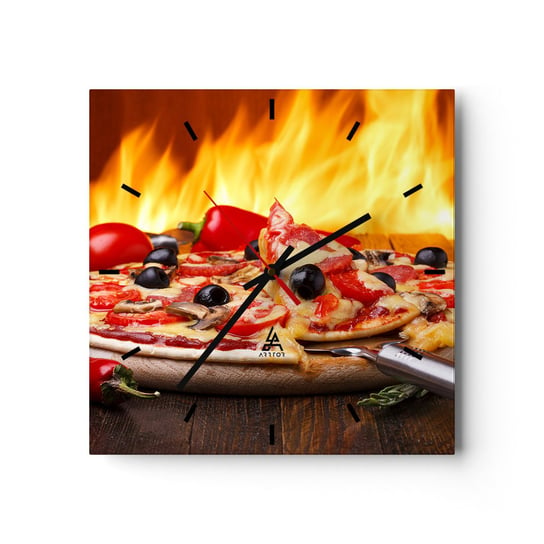 Zegar ścienny - From Italy with love - 40x40cm - Gastronomia Pizza Włochy - Kwadratowy zegar ścienny - Nowoczeny Stylowy Zegar do salonu do kuchni - Cichy i Modny zegar ARTTOR