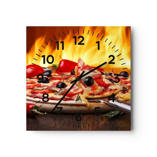 Zegar ścienny - From Italy with love - 40x40cm - Gastronomia Pizza Włochy - Kwadratowy zegar szklany - Nowoczeny Stylowy Zegar do salonu do kuchni - Cichy i Modny zegar ARTTOR