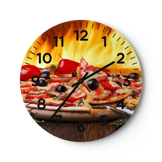 Zegar ścienny - From Italy with love - 40x40cm - Gastronomia Pizza Włochy - Okrągły zegar szklany - Nowoczeny Stylowy Zegar do salonu do kuchni - Cichy i Modny zegar ARTTOR