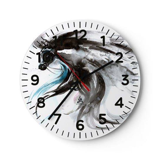 Zegar ścienny - Galop Czarnego Księcia - 30x30cm - Zwierzęta Koń Grafika - Okrągły zegar ścienny - Nowoczeny Stylowy Zegar do salonu do kuchni - Cichy i Modny zegar ARTTOR