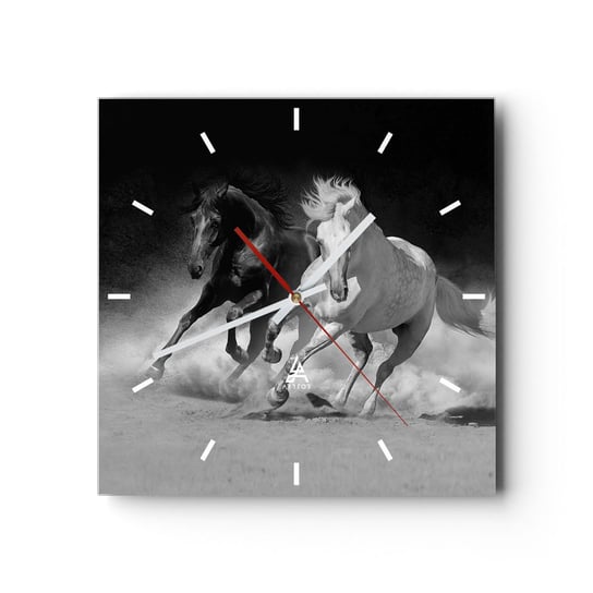 Zegar ścienny - Galop wolności - 30x30cm - Zwierzęta Koń Galop - Kwadratowy zegar na szkle - Nowoczeny Stylowy Zegar do salonu do kuchni - Cichy i Modny zegar ARTTOR