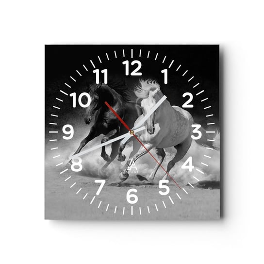Zegar ścienny - Galop wolności - 30x30cm - Zwierzęta Koń Galop - Kwadratowy zegar ścienny - Nowoczeny Stylowy Zegar do salonu do kuchni - Cichy i Modny zegar ARTTOR