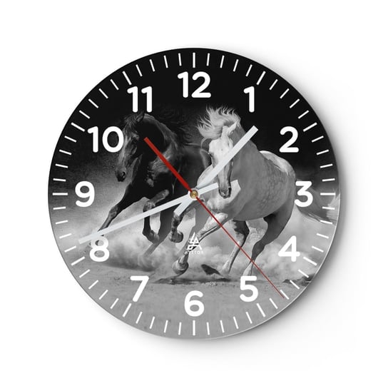 Zegar ścienny - Galop wolności - 30x30cm - Zwierzęta Koń Galop - Okrągły zegar ścienny - Nowoczeny Stylowy Zegar do salonu do kuchni - Cichy i Modny zegar ARTTOR