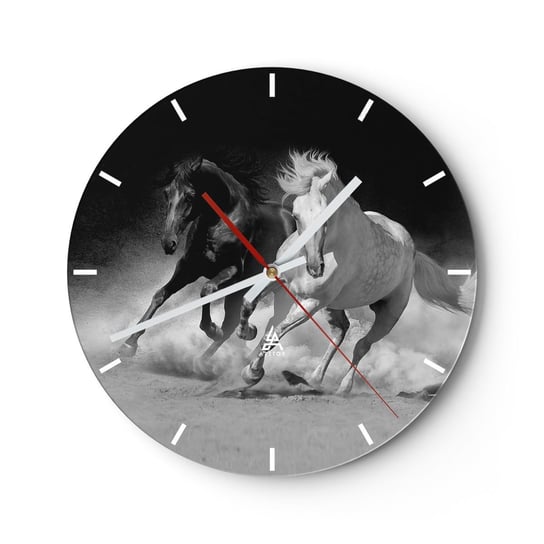 Zegar ścienny - Galop wolności - 40x40cm - Zwierzęta Koń Galop - Okrągły zegar ścienny - Nowoczeny Stylowy Zegar do salonu do kuchni - Cichy i Modny zegar ARTTOR