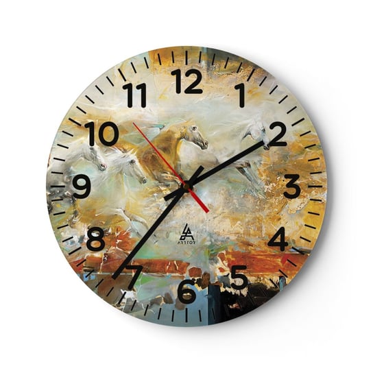 Zegar ścienny - Galopem przez światło - 30x30cm - Abstrakcja Konie Zwierzęta - Okrągły zegar ścienny - Nowoczeny Stylowy Zegar do salonu do kuchni - Cichy i Modny zegar ARTTOR