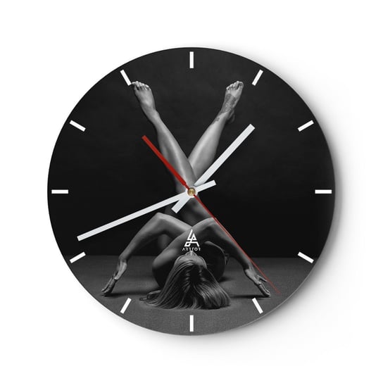 Zegar ścienny - Geometria nagości - 30x30cm - Kobieta Sztuka Ciało - Okrągły zegar na szkle - Nowoczeny Stylowy Zegar do salonu do kuchni - Cichy i Modny zegar ARTTOR