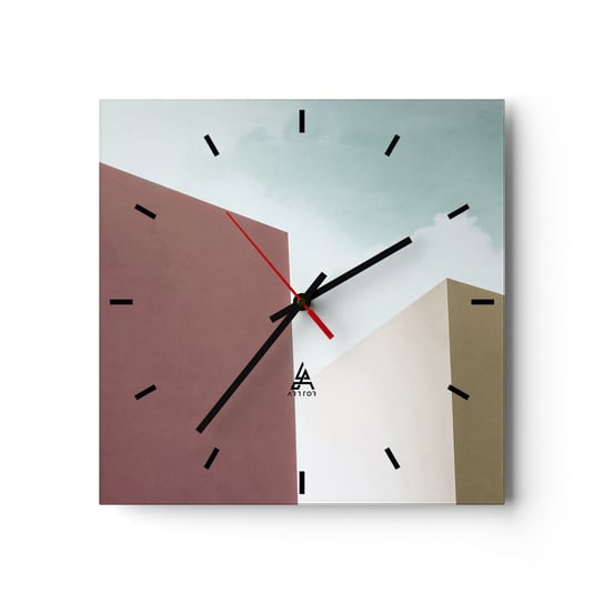 Zegar ścienny - Geometria słonecznego lata - 30x30cm - Budynki Architektura Trójwymiarowy - Kwadratowy zegar na szkle - Nowoczeny Stylowy Zegar do salonu do kuchni - Cichy i Modny zegar ARTTOR