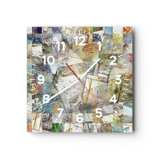 Zegar ścienny - Geometryczne przetasowanie - 30x30cm - Abstrakcja Mozaika Kolaż - Kwadratowy zegar ścienny - Nowoczeny Stylowy Zegar do salonu do kuchni - Cichy i Modny zegar ARTTOR