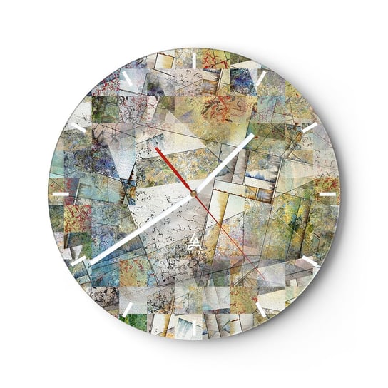 Zegar ścienny - Geometryczne przetasowanie - 30x30cm - Abstrakcja Mozaika Kolaż - Okrągły zegar na szkle - Nowoczeny Stylowy Zegar do salonu do kuchni - Cichy i Modny zegar ARTTOR